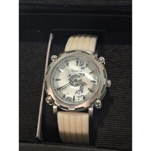 SportLink Skeleton Gear Watch White Band Analog Quartz Mens w/ Box & Manual NIB